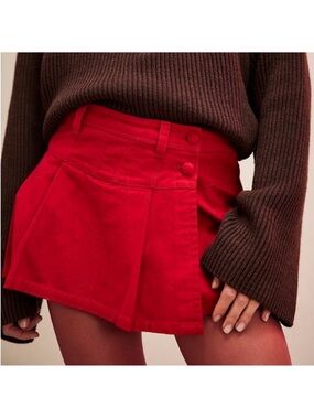 Free People 8 Skort Serena Micro Skirt in Salsa Red 100% Cotton shorts pleats